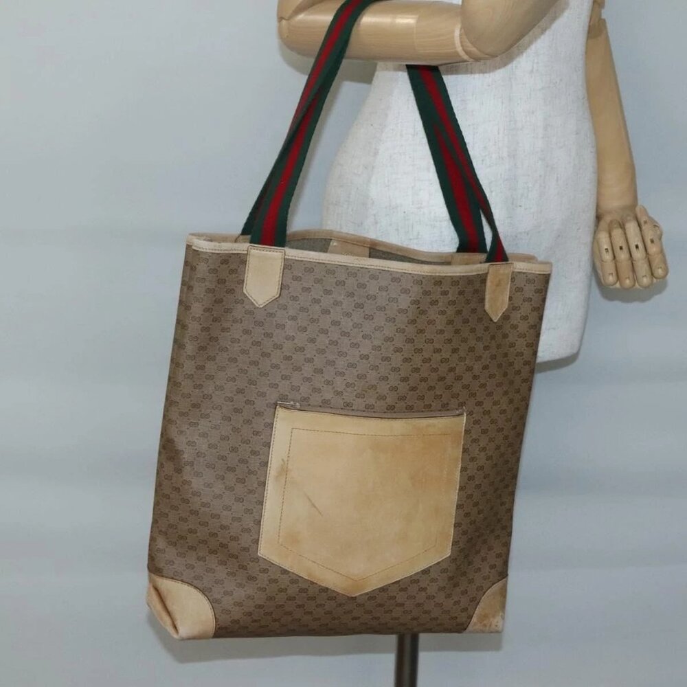 GUCCI Micro GG Supreme Web Sherry Line Bag PVC Beige 904 002 0222 Auth ti3393